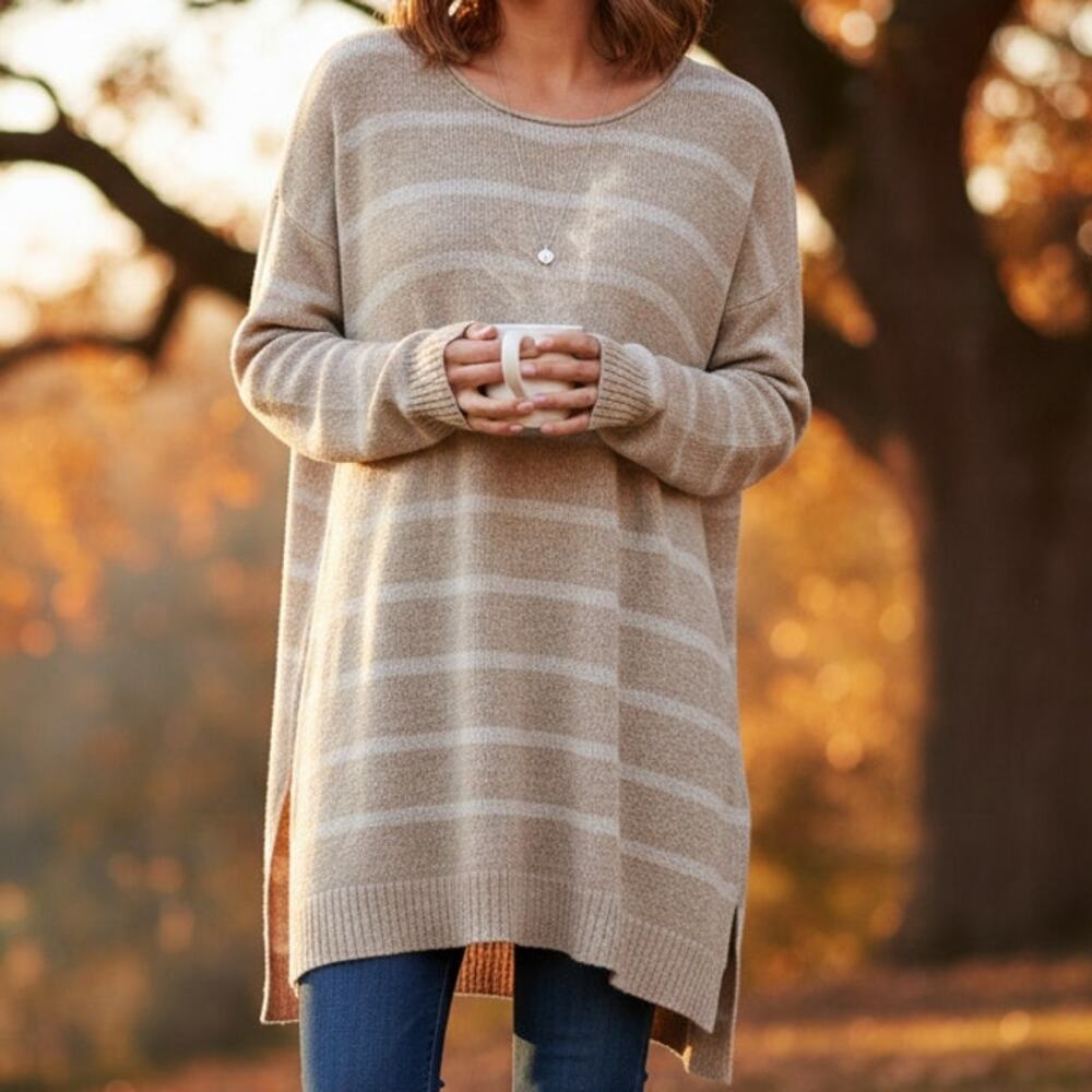 Free people lagenlook oversized striped tunic sweater shipping news knit top